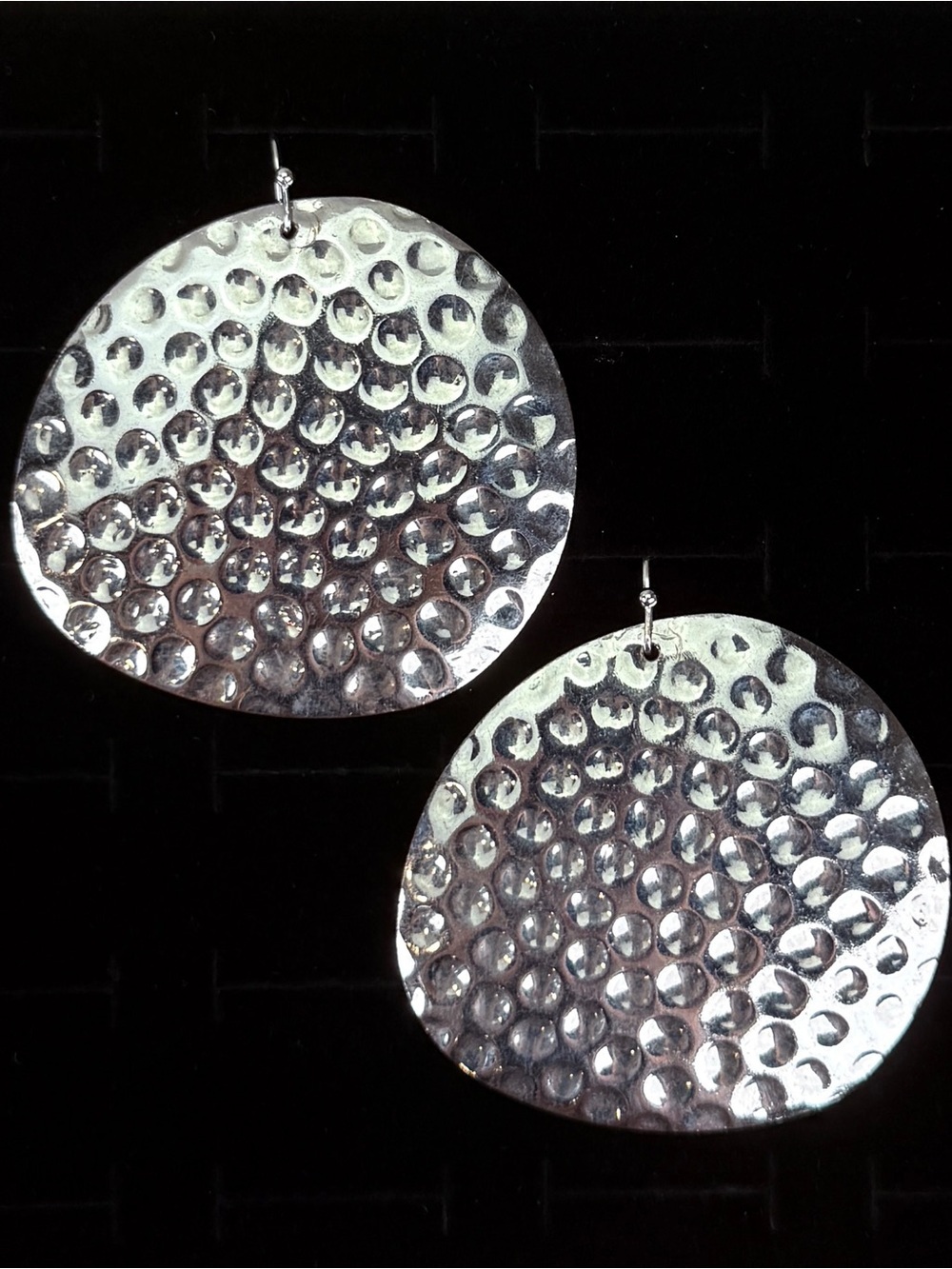 Bohemian vintage aged Silvertone hammered disc costume pierced earrings